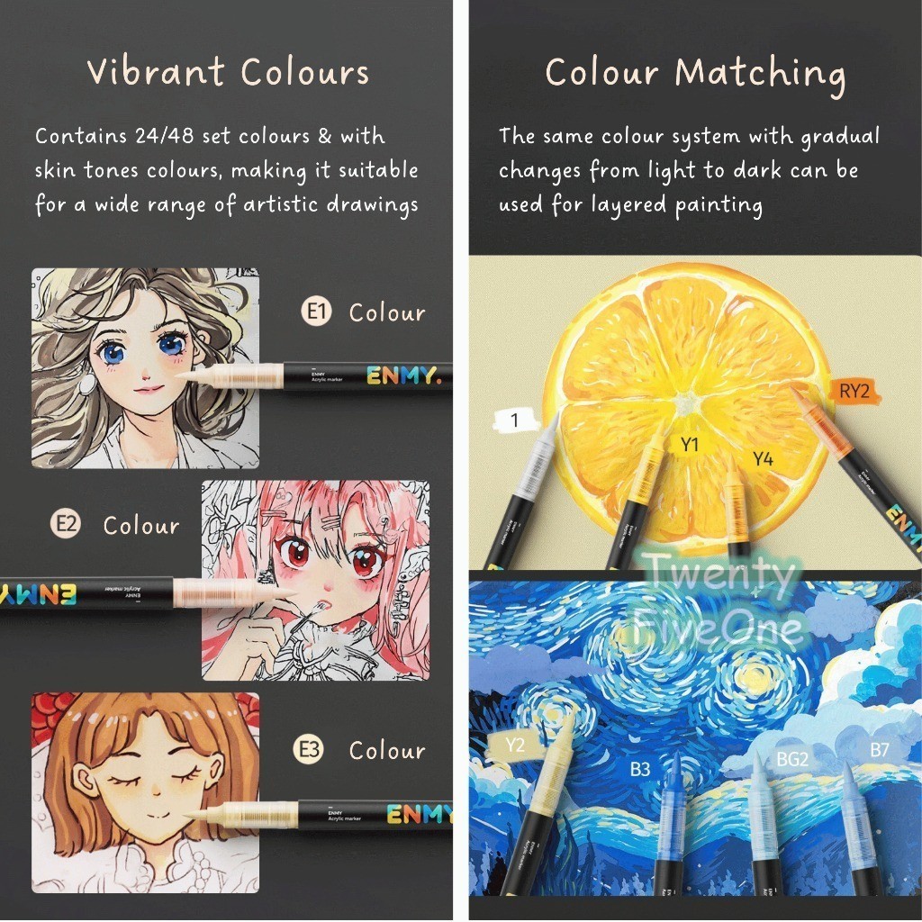 

Ay00! ENMY Acrylic Marker Soft Tip Pen Paint Drawing Colouring Painting Art Pen