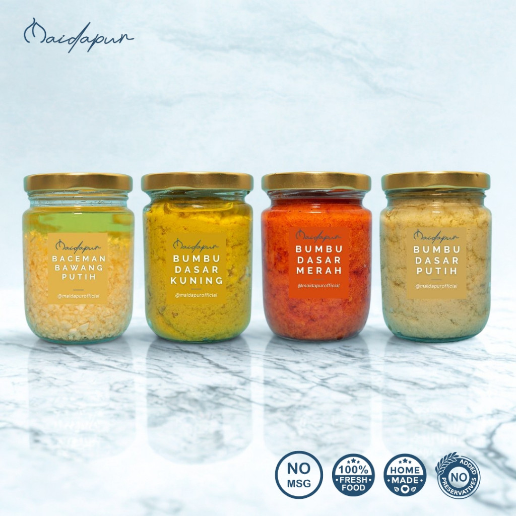 

Maidapur Bumbu Dasar Jar 250g - Merah, Putih, Kuning & Baceman Bawang Putih, Bumbu Halus Homemade