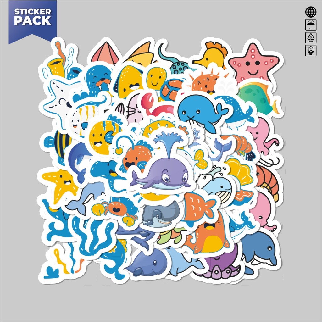 

[100PCS]Stiker Pack Stiker Cartoon Marine Animal Baby [Kartun Bayi Hewan Laut] Aesthetic Vinyl Anti Air Dekorasi Sticker Laptop Buku Journal Koper Helm Casing HP Gitar Helm Skateboard