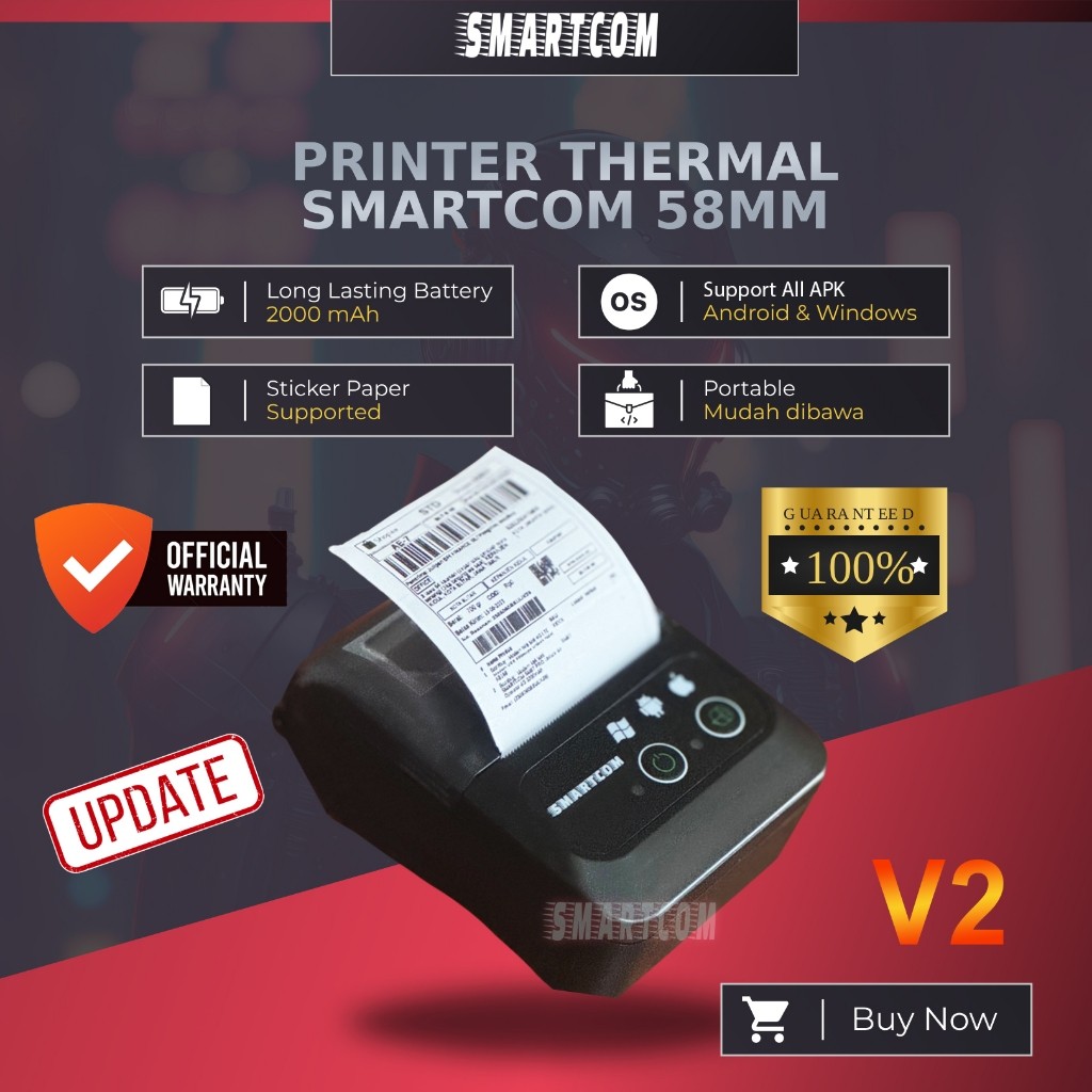 

SMARTCOM Printer Thermal Bluetooth PT02 V2 58MM Cocok Untuk Print Nota Struk PPOB