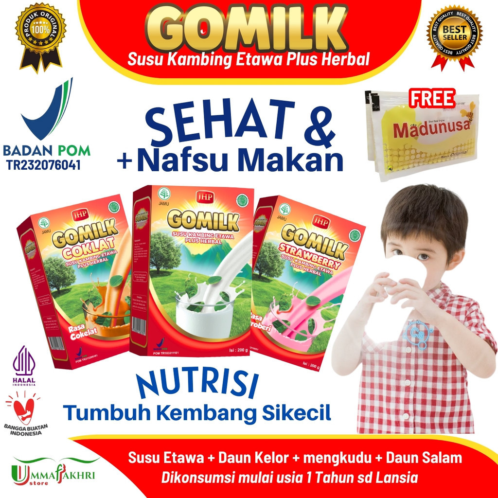 

001 Gomilk Susu etawa Penambah Nafsu makan / Susu Etawa plus Herb Daun Kelor