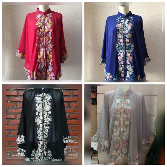 Kebaya Kelelawar Chifon Bordir - Navy