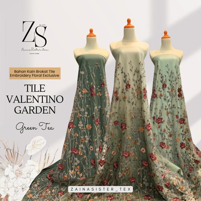 1/2 Meter Bahan Kain kebaya Brokat Tile Bordir Two Tone | Tile Valentino Garden | Tule Embroidery Mo
