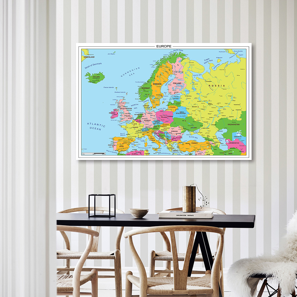 

150*100cm The Europe Map Wall Decorative Poster Non-woven Canvas Painting Home Decoration Children School Supplies