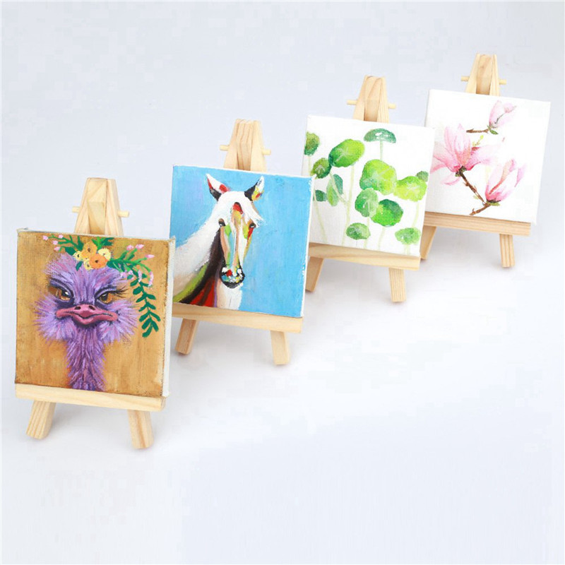

Portable 100 Sets Mini Display Easel With Canvas 8X8cm Wedding Table Numbers Painting Hobby Painting Small Table Easel Gift
