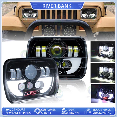 Lampu Depan LED 7 Inch - 8 LED Headlamp 5x7 Inch Kotak untuk Jeep, Katana, Taft, Feroza, L300 & Fogl