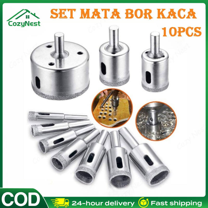 Mata bor Keramik Kaca Marmer Bulat 1 Set isi 16 / 15 / 10 Pcs Lubang Diamond Granit Besi Baja 8mm Sa