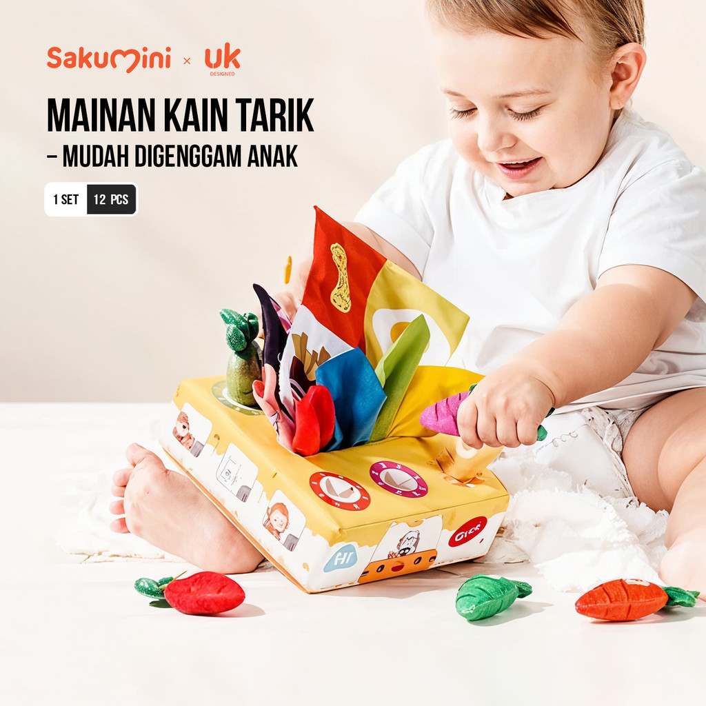 Mainan Montessori Tarik Bayi Kotak Tisu dan Wortel Sensorik Edukasi Motorik