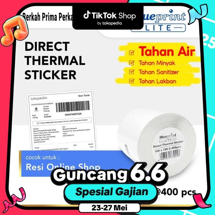

Kertas Thermal Stiker 100x150 BLUEPRINT Lite Label 100 x 150 mm 400Pcs Roll - Lite 100x150 @400 Terlaris