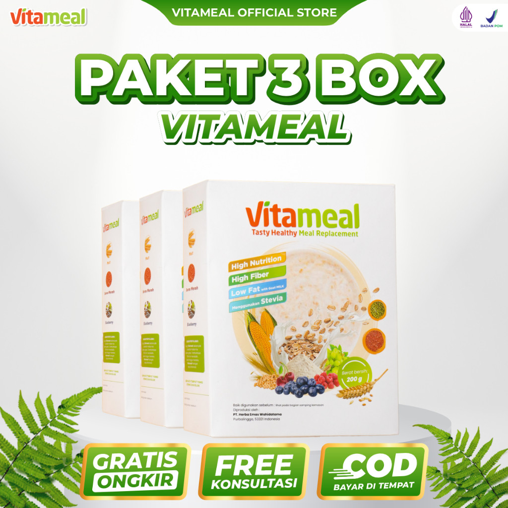 

Vitameal - Paket 3 Box Sereal Sehat Multigrain Ampuh Menstabilkan Gula Darah Tinggi Menangkal Diabetes Kolesterol Asam Lambung Maag Sereal paket 3 box 200 gram