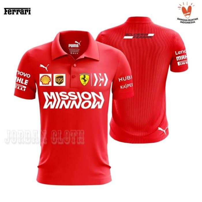 Polo shirt Tshirt Kaos Kerah Team Balap Ferrari Mission Formula One F1 Racing Kaos Mobil Polo Mobil 