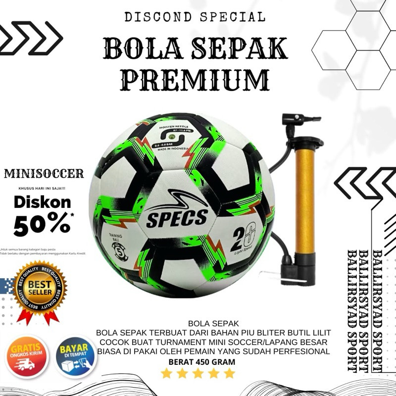 bola sepak SPECS  original size 5 / bola sepak mini soccer turnament dewasa free alat pompaCO