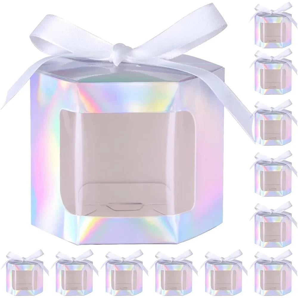 

10pcs Hexagon Cake Box with Clear PVC Window Candy Boxes Presents Flowers Sweets Packge Birthday Gift Box Packaging Paper Bags