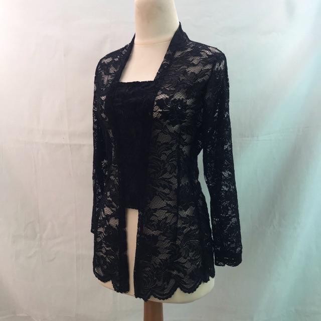

Kebaya bali bed kutu baru kain brokat sofia full stretch lengan panjang atasan wanita tradisional - Hitam, S