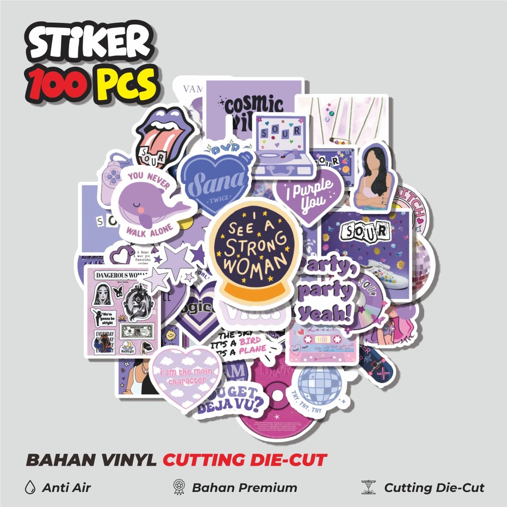 

Terbaru! 50 pcs Stiker Aesthetic Purple/Ungu Dekorasi Lucu Kreatif untuk Notebook, Skateboard, HP