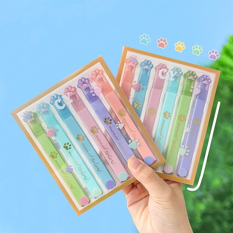 

1 SET 6PCS STABILO BENTUK PAW KITTEN LUCU / STABILO WARNA WARNI KARAKTER PAW KUCING LG