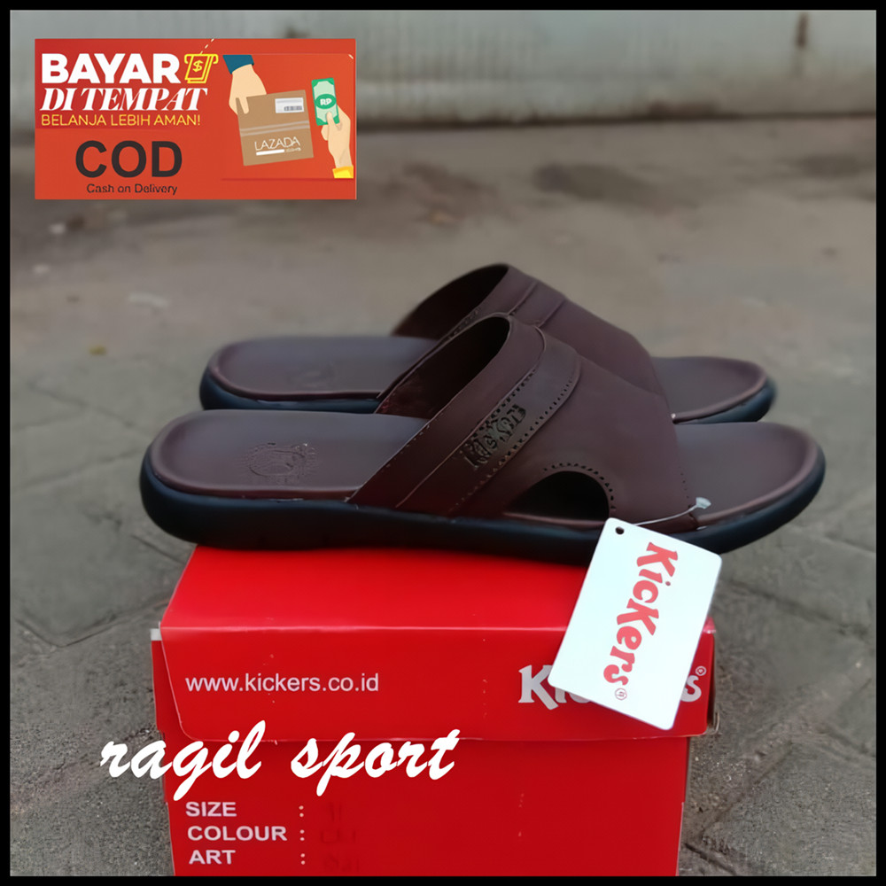 sandal kickers pria kekinian casual kulit original sendal kickers murah dewasa slide
