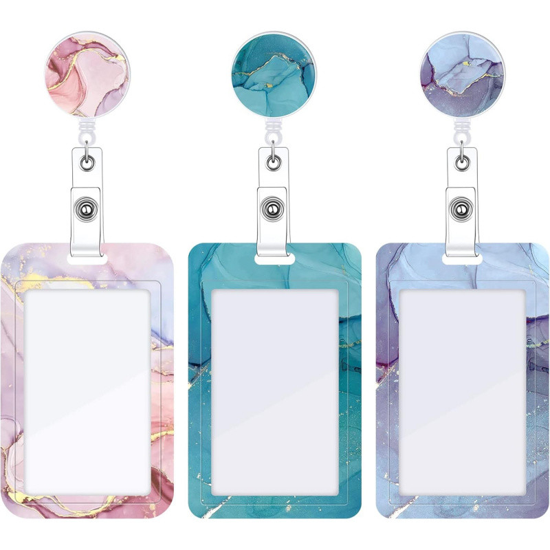 

1pcs Heavy Duty Badge Holder with Retractable Reel Marble ID Badge Holders with Clip Name Key Card Holder Case for Teacher Nurse