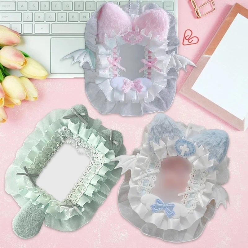 Diy Plush Lace Poker Card Holder Kpop Photocard Case Ribbon Bow Lolita Sweet Toploader Anime Itabag 