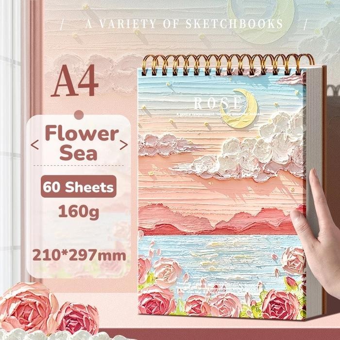 

TERLARIS! 【New】 Sketchbook A4 Aesthetic Buku Gambar Vertikal Jilid Spiral Small Daisies/Sea Of Flowers/Mountain Sea Under The Moon 60 Lembar/120 Halaman - Pink Sea of Flowers
