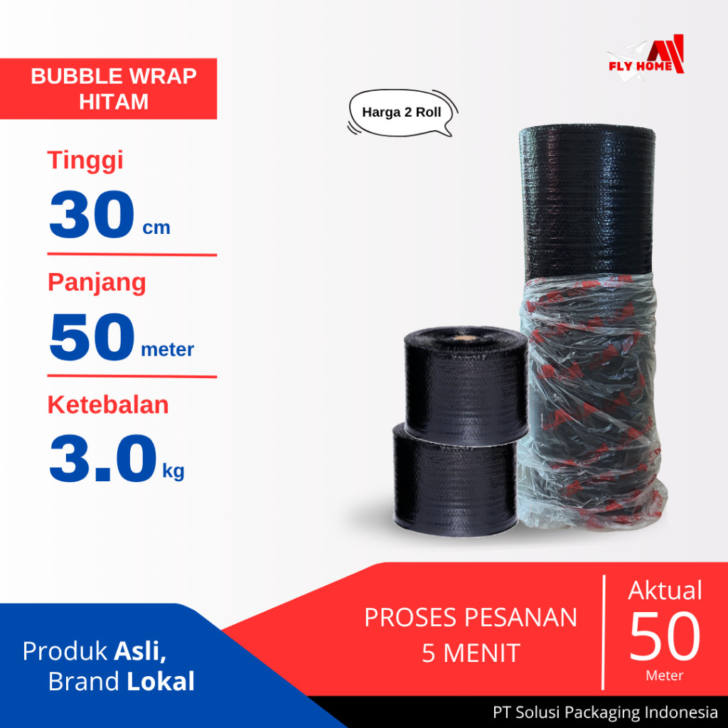 

FLYHOME Bubble wrap hitam 3kg potongan 30cm 2 roll hitam 30x50meter