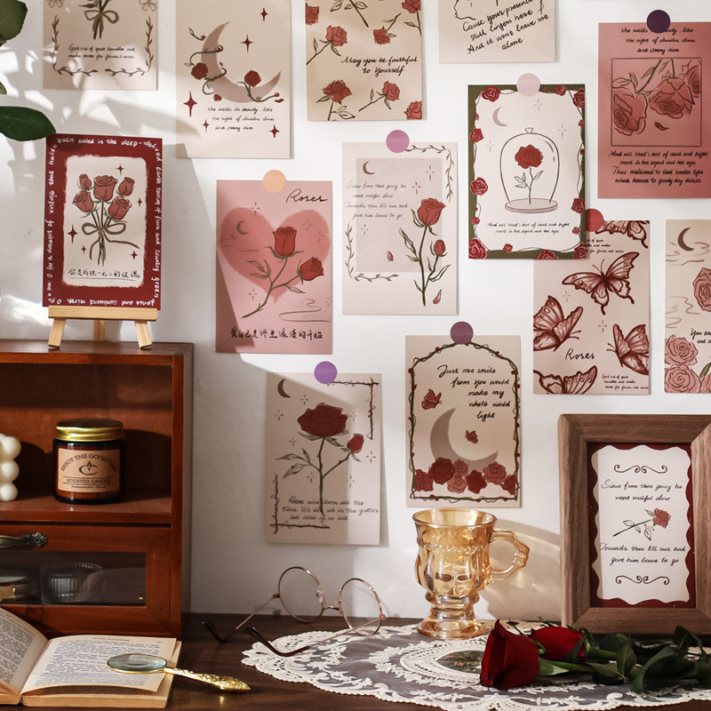 

Ins Nordic Vintage Romantic Rose Postcard Home Decor Diy Background Wall Surface Photo Props Aesthetic Decorative Card 30 Sheets