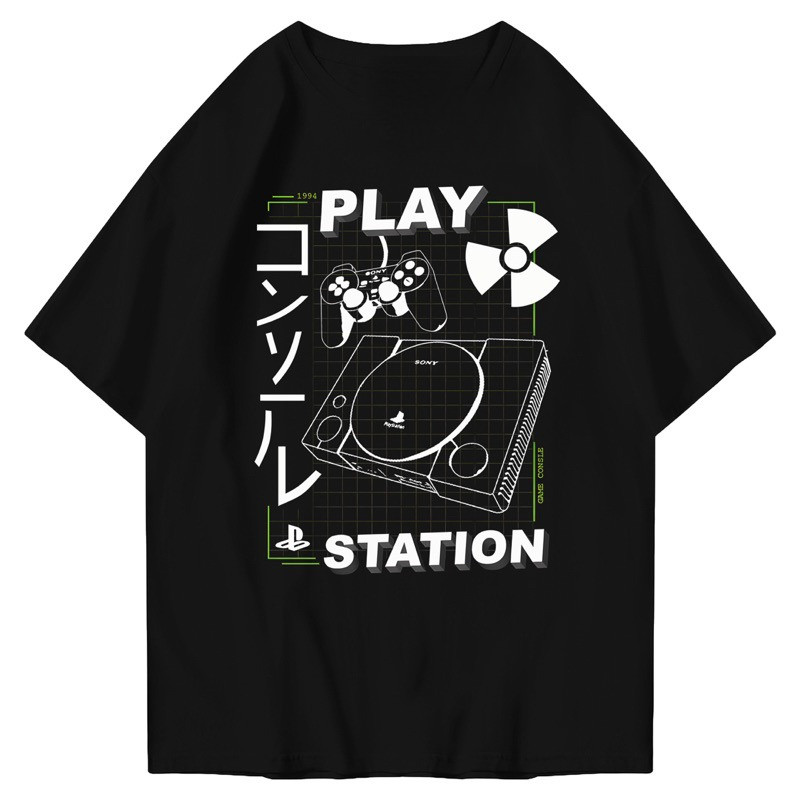 Kaos Oversize Pria | Desain Kreatif Konsol Game PlayStation dengan Gaya Streetwear Pop Culture Gamin