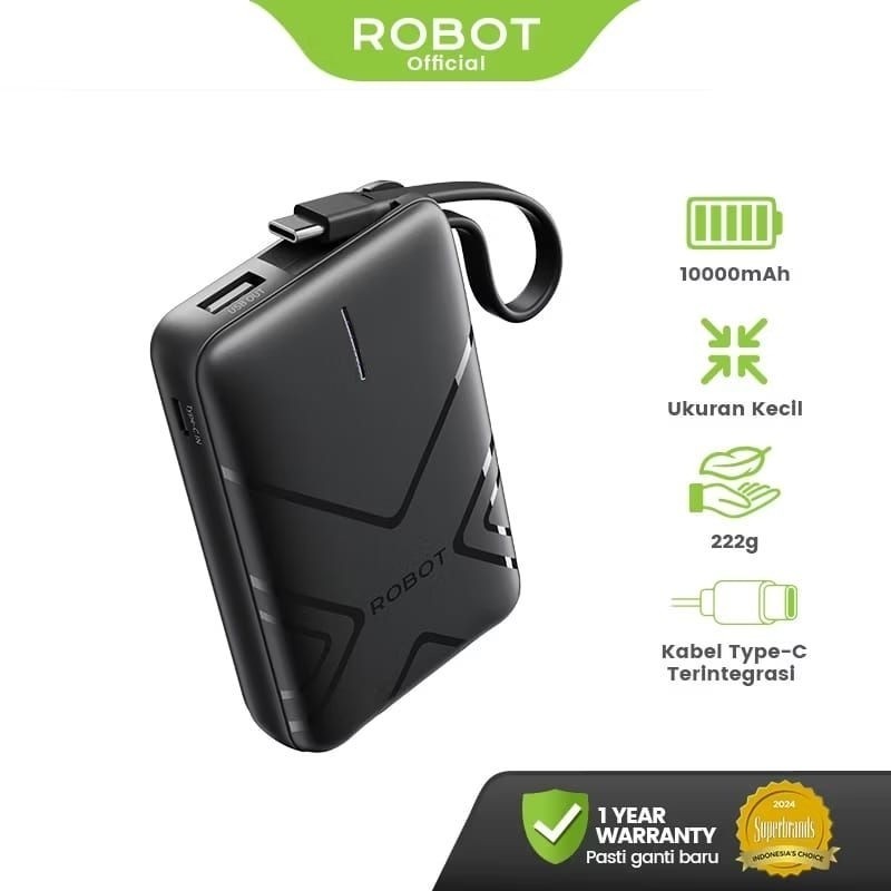 Powerbank Robot RT07 RT17 10000Mah/5000Mah Mini Dengan Kabel Terintegrasi - Original