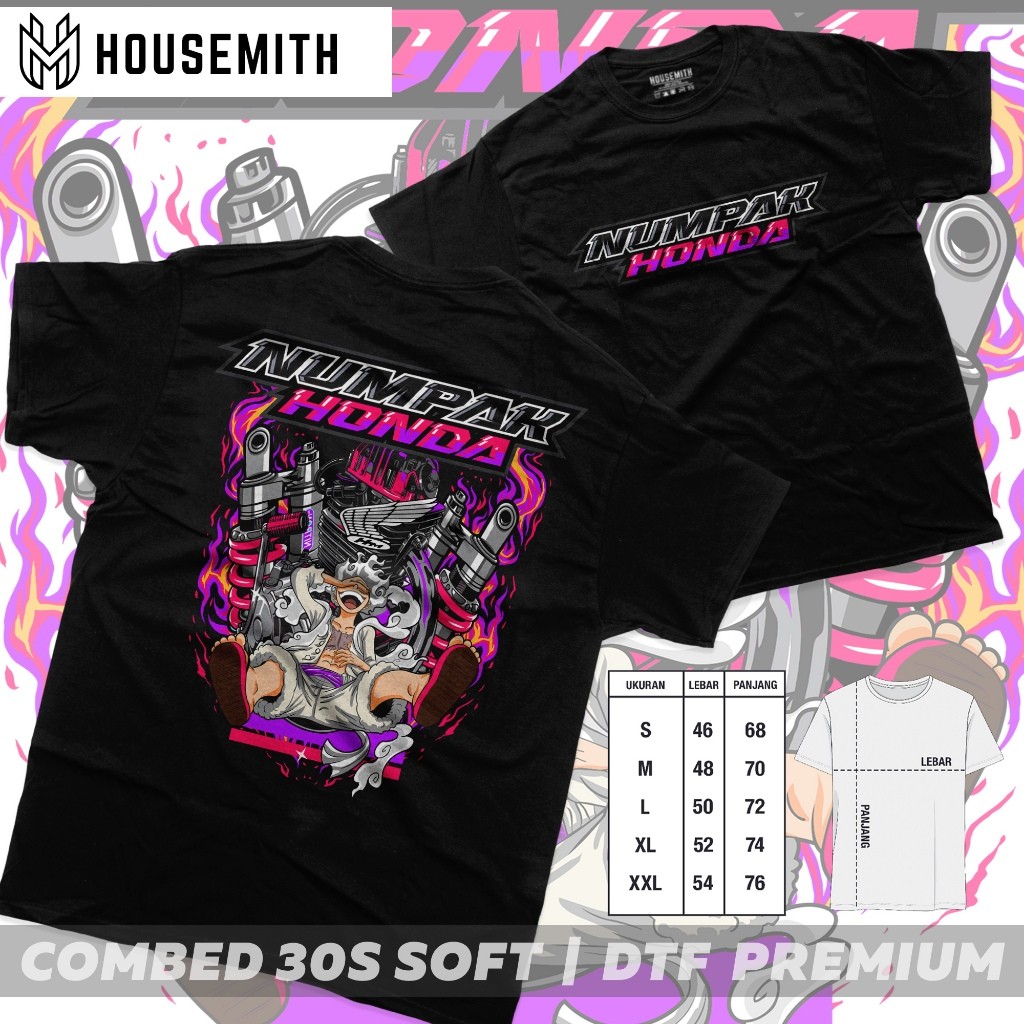 Housemith - Kaos Racing Dewasa NUMPAK HONDA Pria Wanita Motor Drag - Baju Distro Pria Wanita - Kaos 