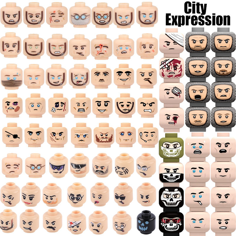 MOC City Facial Expression Accessories Building Blocks Military Soldier Figures Head Injury Glasses 