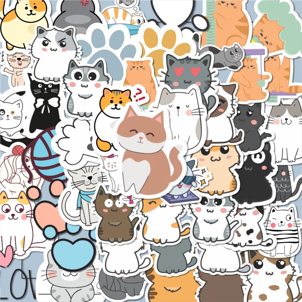 

100PCS Lucu Sticker Hewan Kucing Stiker Aesthetic Stiker Anti Air Stikers Berperekat Waterproof sticker decal buat Motor Helm Buku Journal Koper Casing HP Laptop Botol Minum Hadiah anak