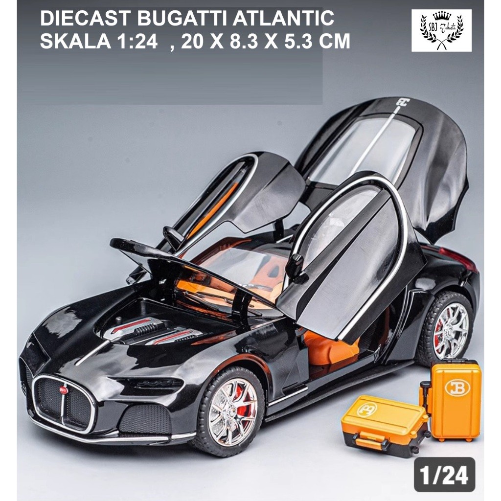 Diecast mobil Bugatti Atlantic skala 1:24 ukuran besar mainan koleksi pajangan vehicle model