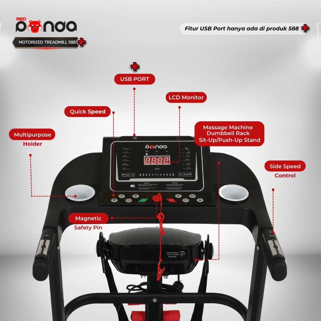 (BALIKPAPAN) Treadmill Elektrik REDPANDA 588 Multifungsi  Listrik Lipat Portable Low Watt CO