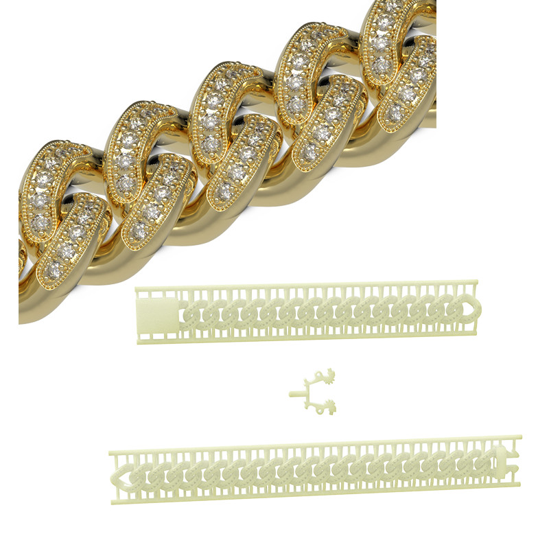 

8.4mm Width Cuban Chain Full With Stone 210mm Long Ready to Casting Flexible White Wax man Chain Castable Photosensitive Resin