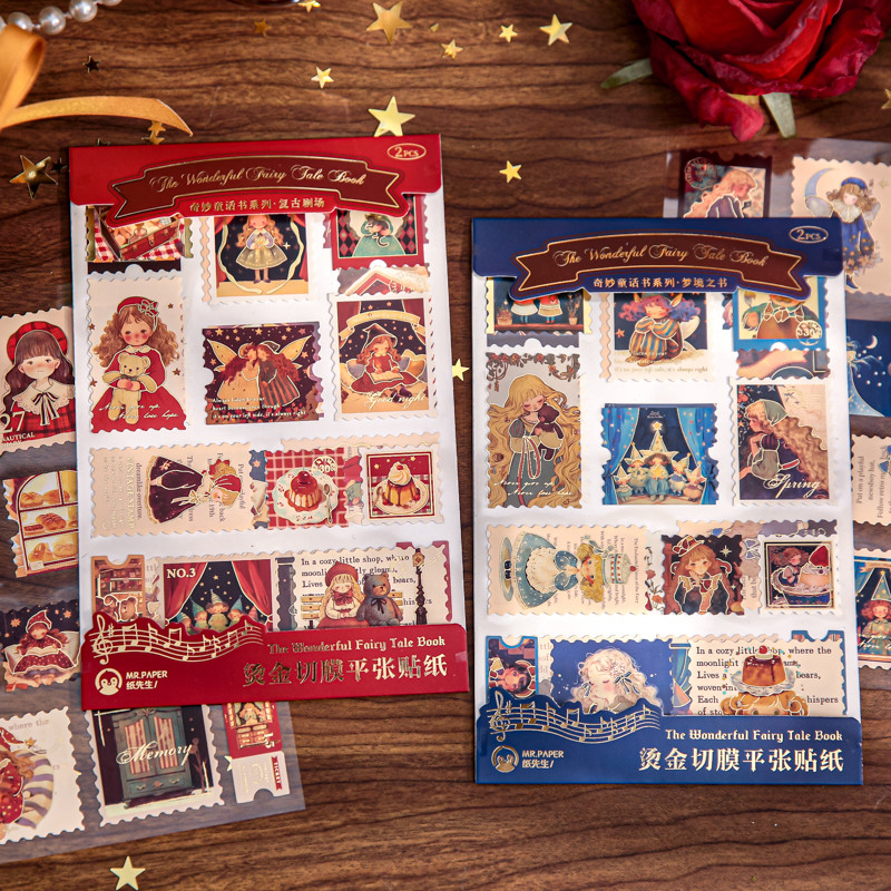 

2 Style Fairy Tale Book Series Ironed Gold Flat Sticker Notebook Background Collage Sticker For Photo Frame Diary Decoration