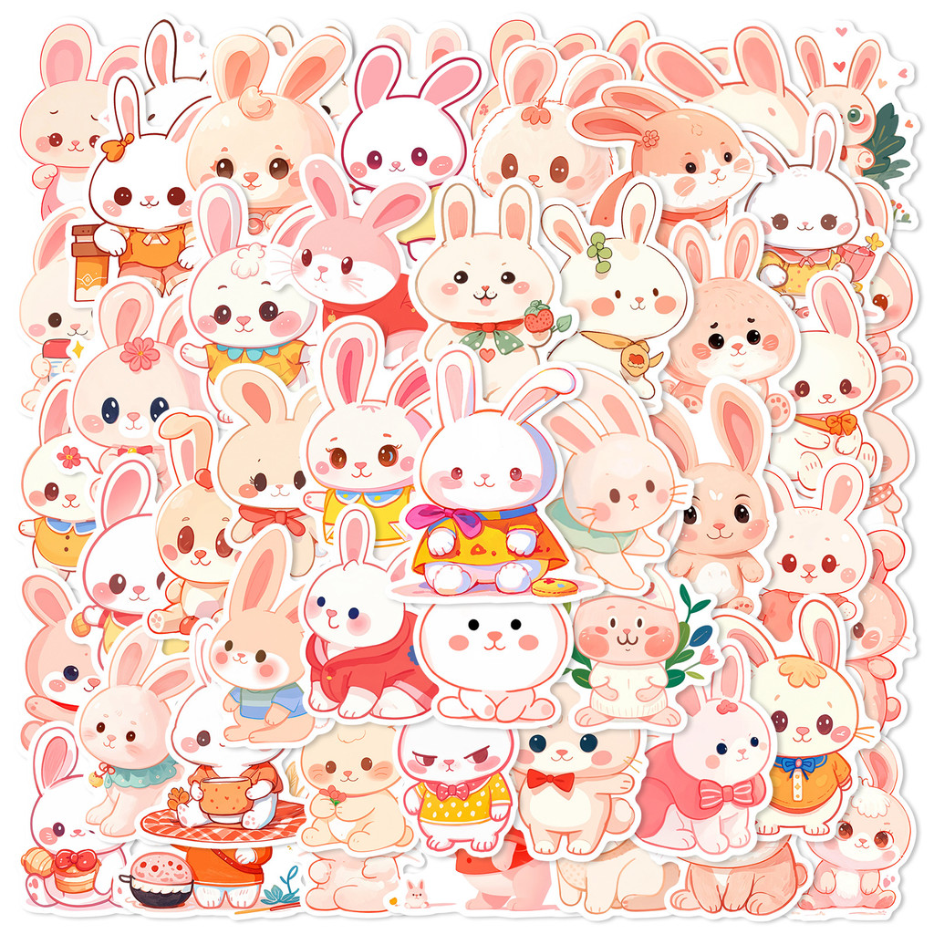 

10/25/50pcs Cartoon Cute Little Bunny Rabbit Stickers for DIY Waterproof Scrapbook Stationery Phone Laptop Suitcase Kids Toy