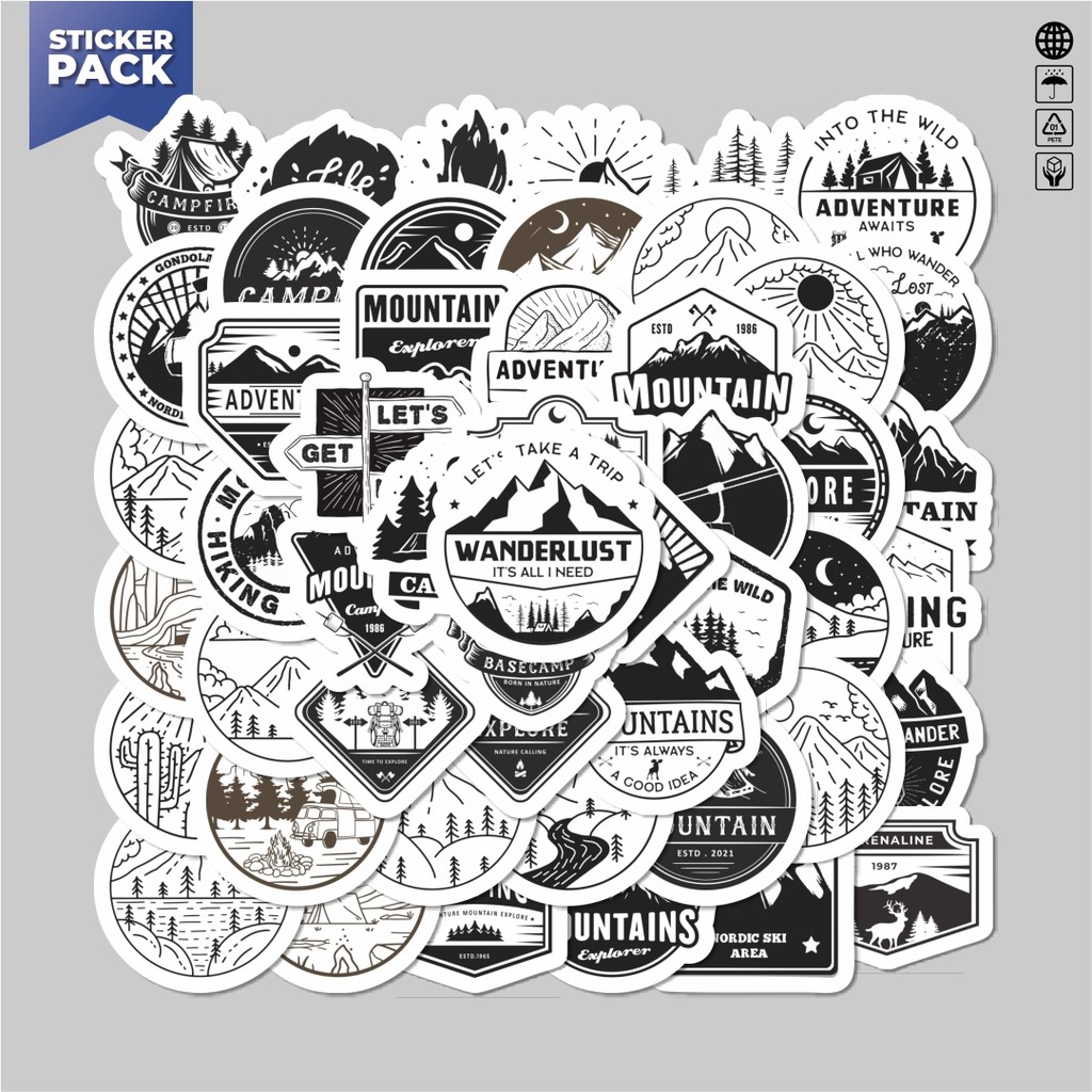 

[100PCS]Stiker Pack Sticker Logo Outdoor Hitam Sticker Aesthetic Vinyl Anti Air Dekorasi Sticker Laptop Buku Journal Koper Helm Casing HP Gitar Helm Skateboard