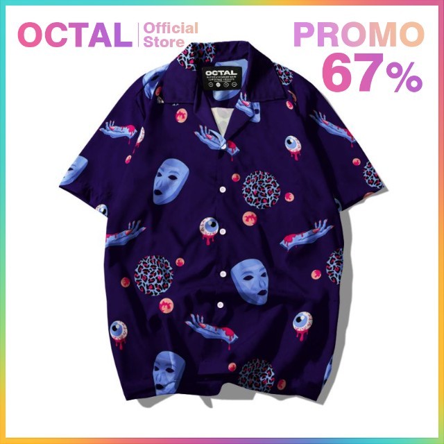 OCTAL - Kemeja Motif Pattern Pantai Printing Kasual Pria - Wanita KMP-0051