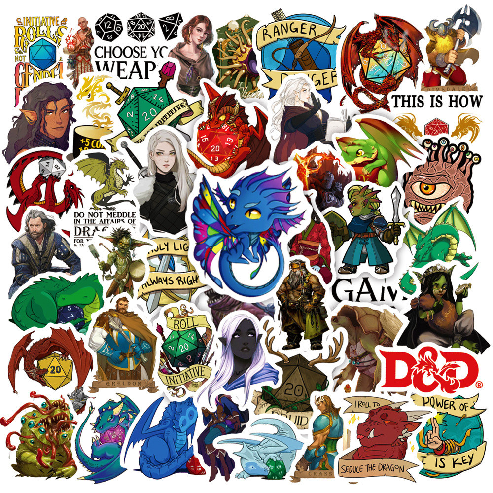 

50Pcs Dungeons & Dragons Graffiti Stickers Water Bottle Laptop Phone Bicycle Luggage Case Skateboard Children Adult Sticker