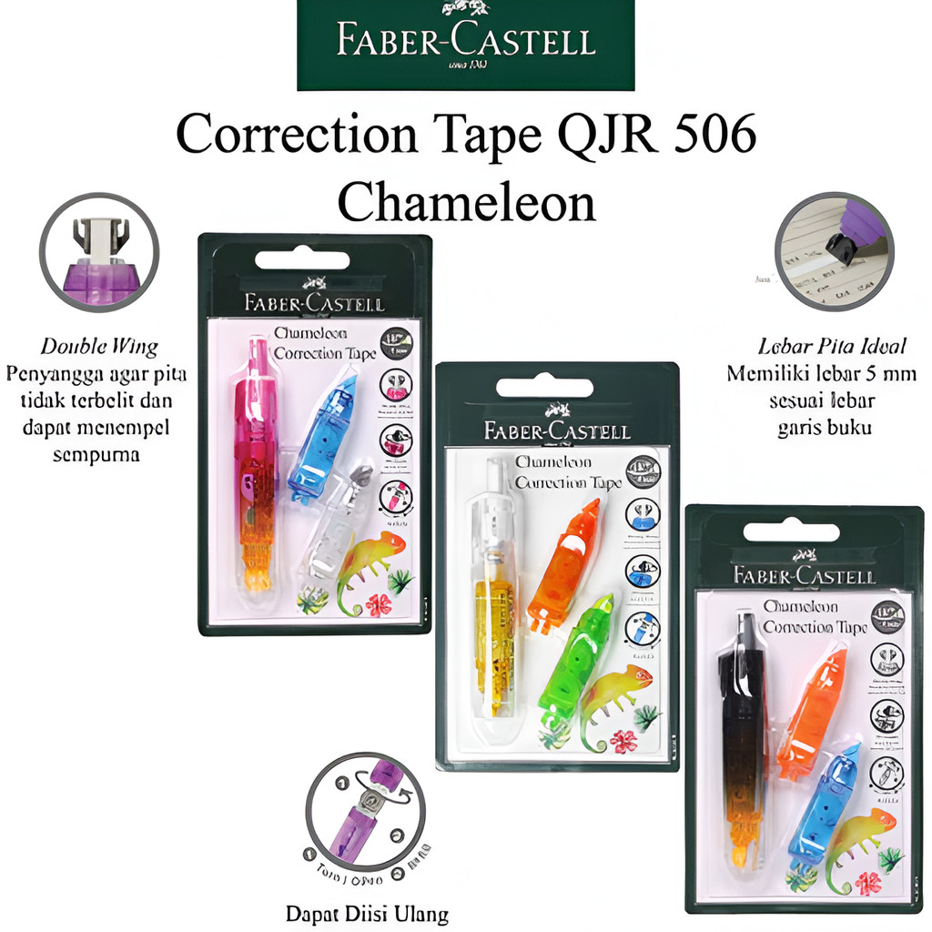 

Correction Tape Chameleon Faber Castell Gratis 2 buah Refill / Correction Tape QJR 506 Chameleon