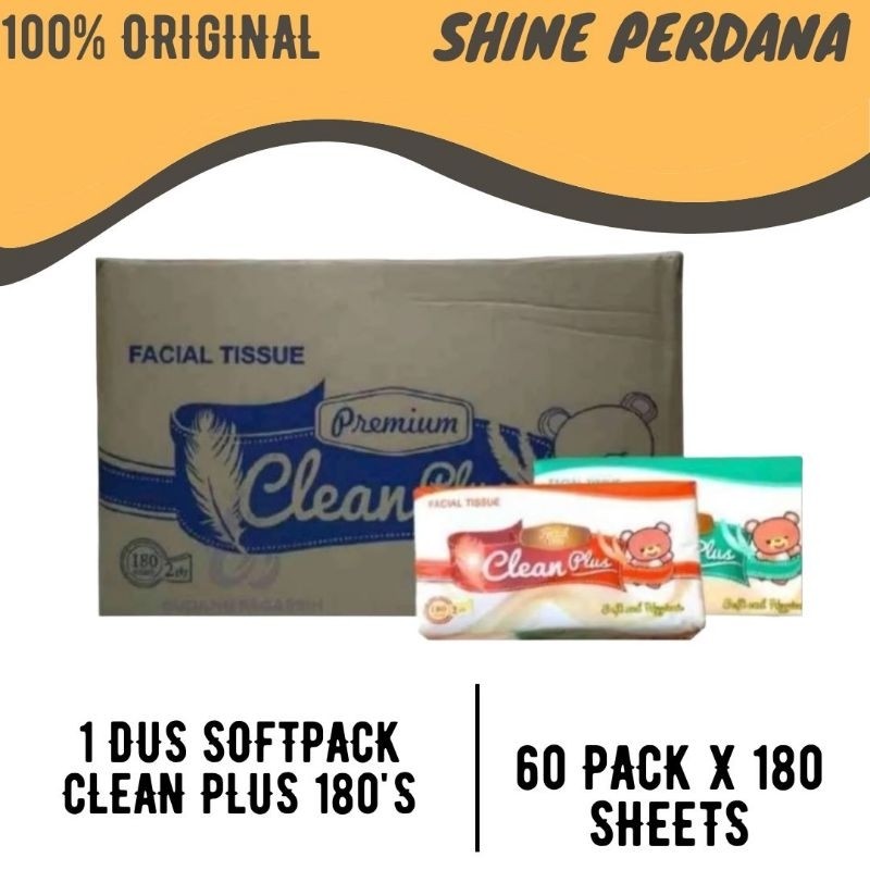 GROSIR | 1 Dus | 1 Karton | 60 Pack | Tisu Tissue Softpack | CLEAN PLUS | 180 Sheet | 2 Ply | Murah