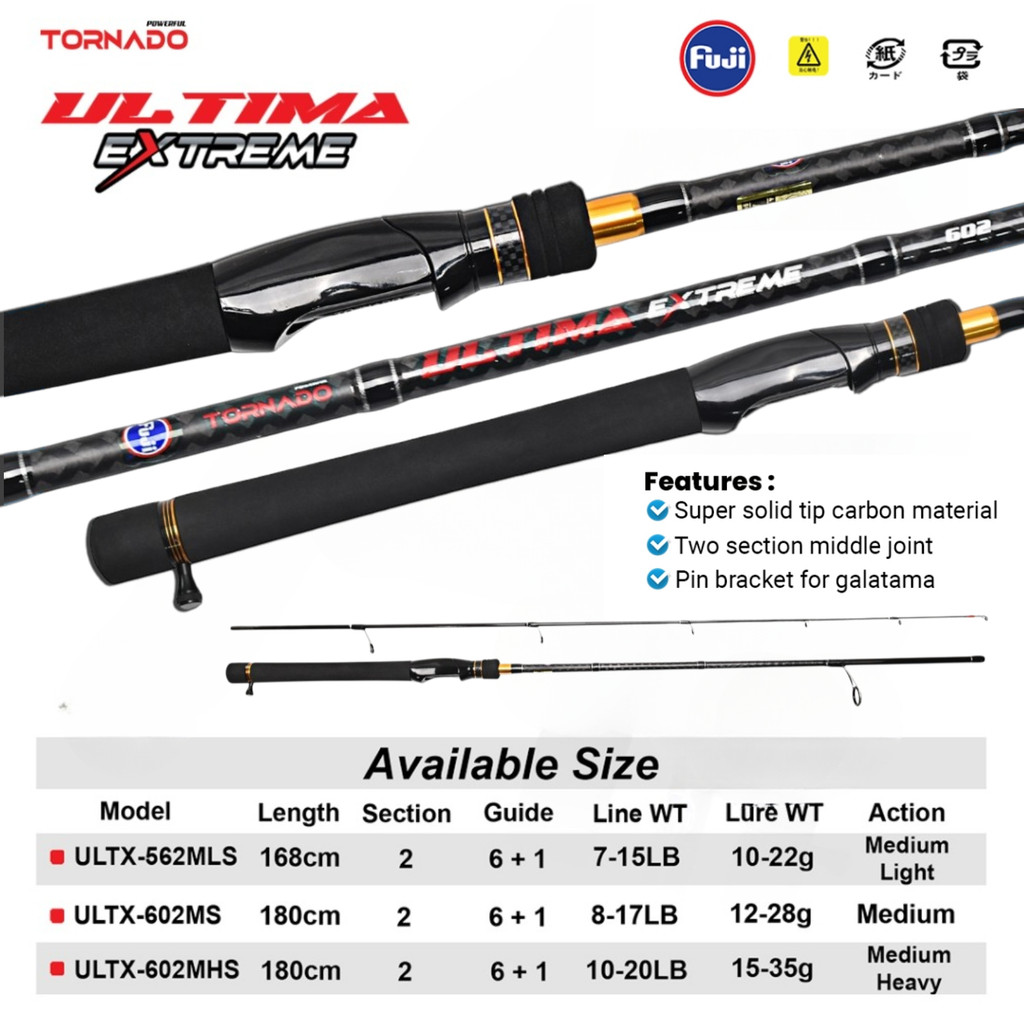 Tornado Ultima Extreme 165cm 180cm Joran Pancing Spinning Carbon Solid Ring Full Fuji Fishing Rod GP