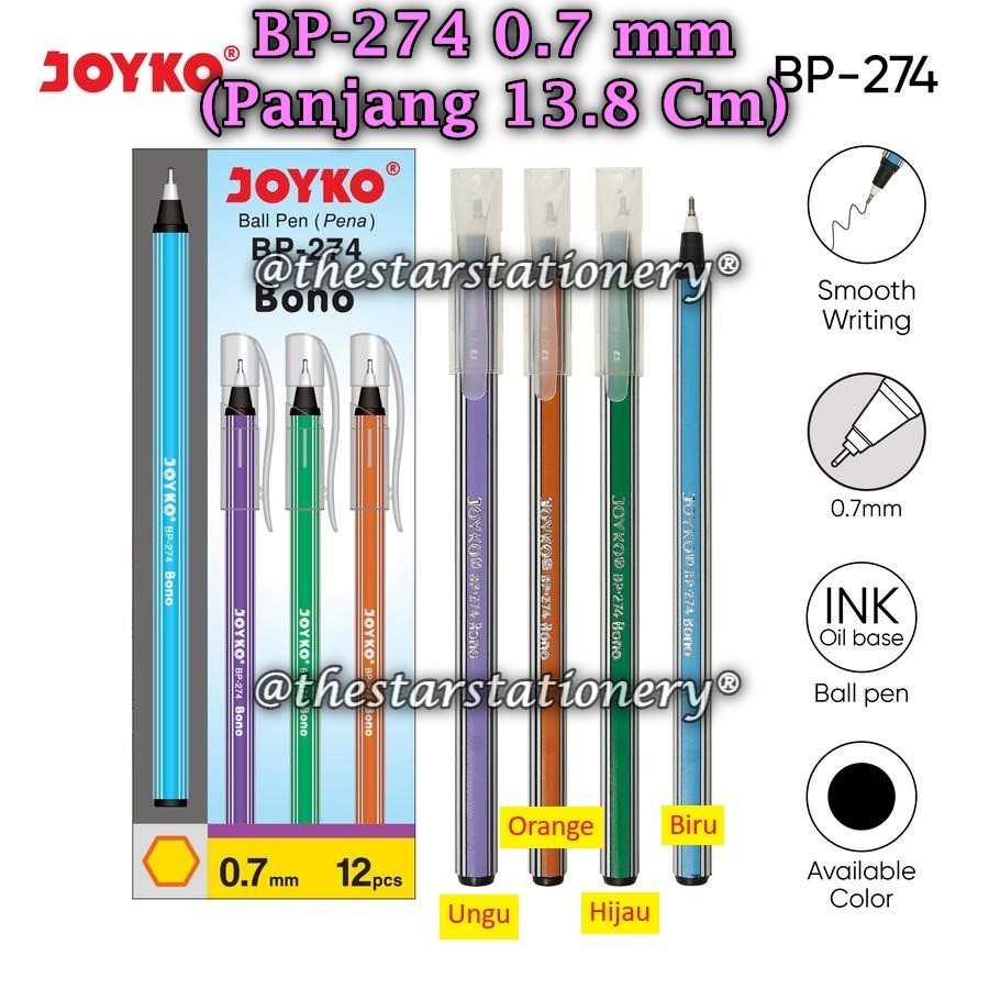 

(1 Pak/12) GROSIR Bolpen JOYKO BP-274 Bono Hitam 0.7 Ball Pen Pulpen Pena Joyko BP-274 Bono (Pak/12)