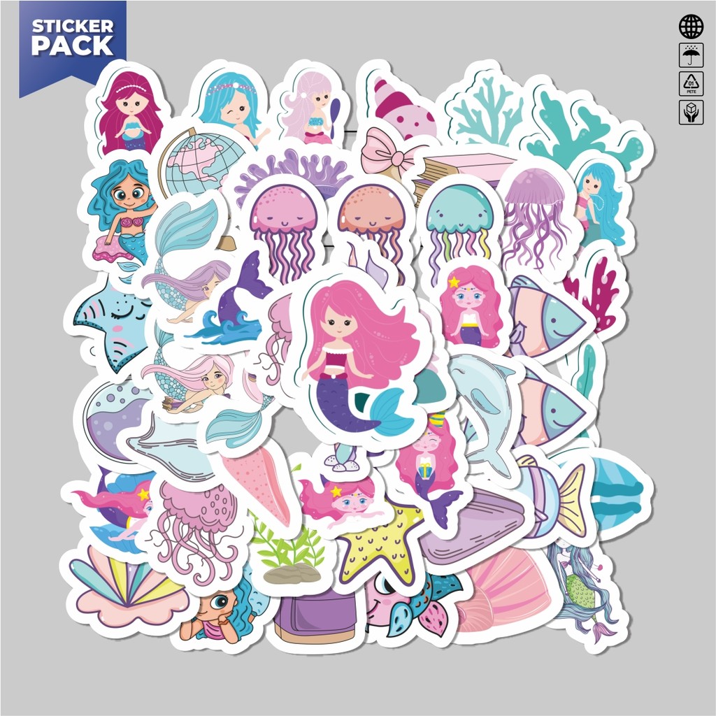 

[100PCS]Stiker Pack Stiker Kartun Pink Ungu Mermaid [Kartun PinK Ungu Putri Duyung] Aesthetic Vinyl Anti Air Dekorasi Sticker Laptop Buku Journal Koper Helm Casing HP Gitar Helm Skateboard