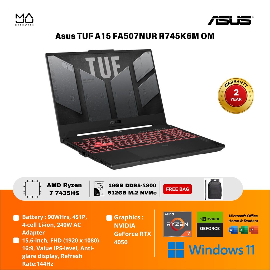 Laptop Asus TUF Gaming A15 FA507NUR Ryzen 7 7435HS 16GB SSD 512GB