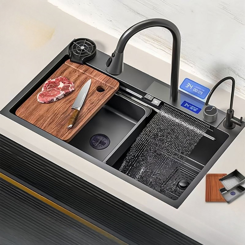 Wastafel Cuci Piring Stainless 304 Set Lengkap  /Kitchen Sink Hitam Dengan Keran Yang Bisa Disesuaik