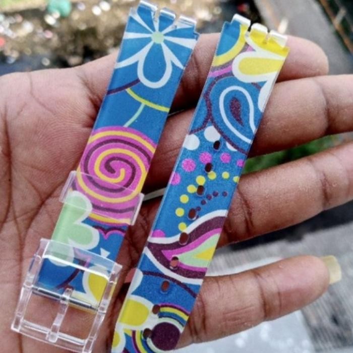 Strap Rubber Swatch 17mm Tali Swatch karet 17mm ori - biru motif