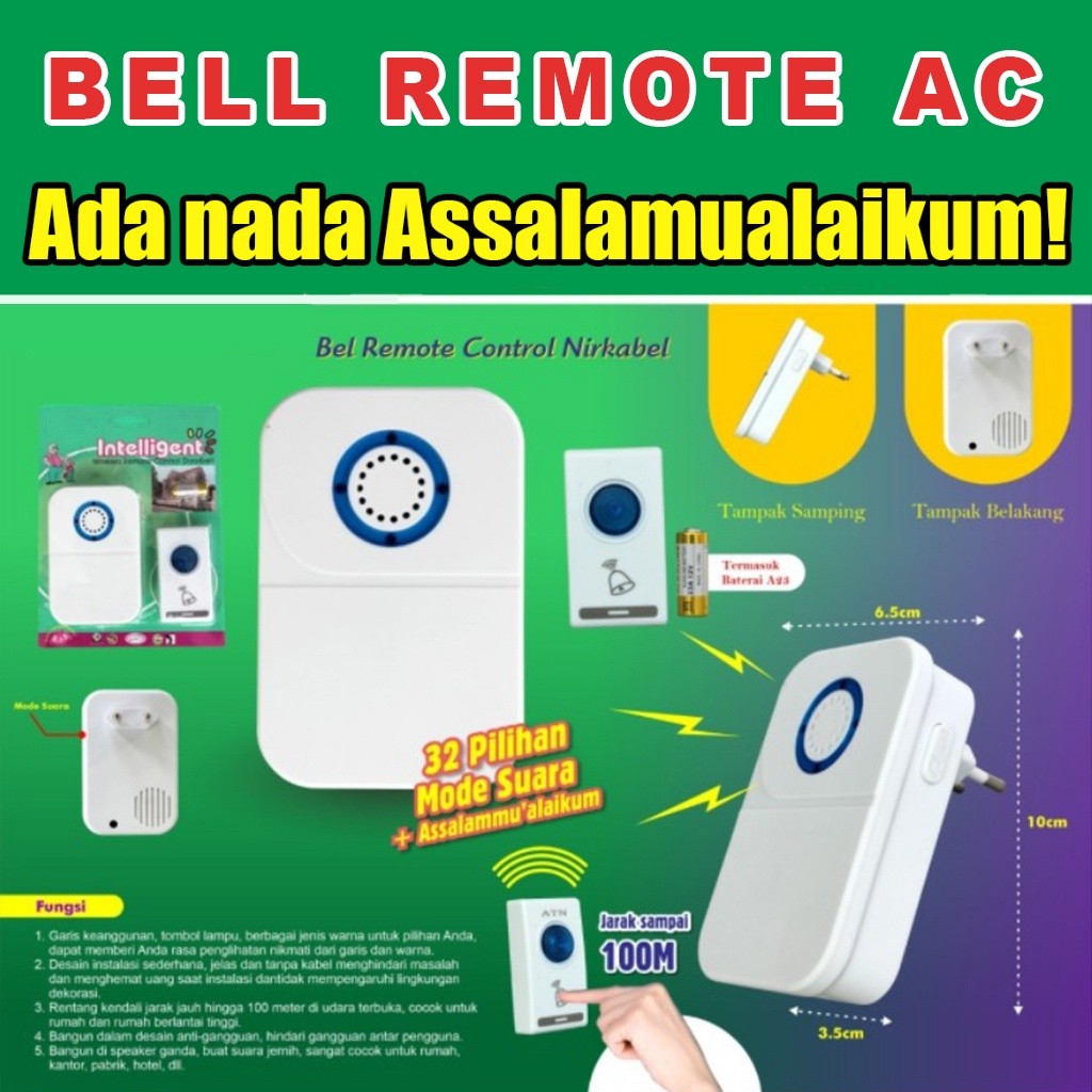 Bel Pintu Wireless door bell tanpa kabel AC Listrik 1 Knop Bel pintu  Bel Rumah Bel Remote - terlari