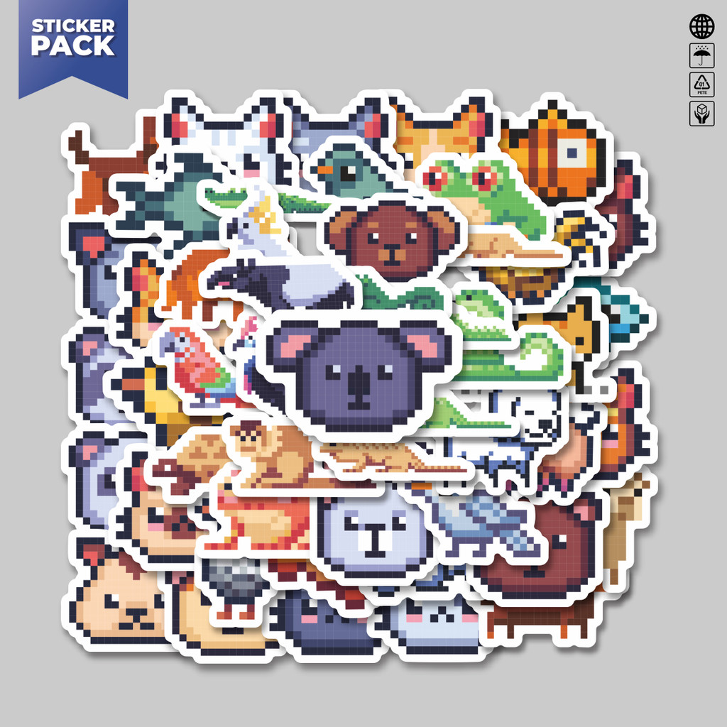 

[100PCS]Stiker Pack Stiker Hewan Pixel Aesthetic Vinyl Anti Air Dekorasi Sticker Laptop Buku Journal Koper Helm Casing HP Gitar Helm Skateboard