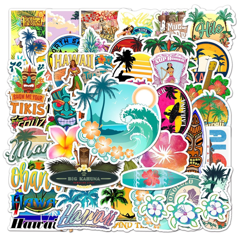 

10/30/50PCS Outdoor Hawaii Surfing Stickers Summer Tropical Beach Surfing Waterproof DIY Surfboard Car Skateboard Decal Sticker